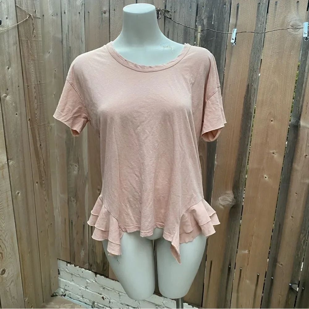 CURRENT ELLIOTT Shirt Ruffle Scoop Neck Top Nude Pink size 2
